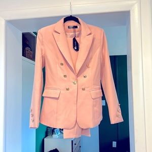 Light pink blazer/slacks with gold buttons. New with tags